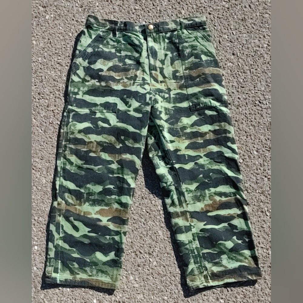 Big Bud Press Work Pants Size M Green Camouflage Elastic Waist Los Angeles 36x26